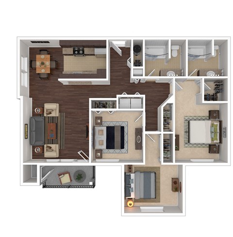 Masters Apartments Aloha Oregon  Three Bedroom 2 bathroom Floorplan